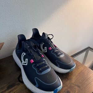 G/FORE Navy Sneakers with Pink Tabs and White Soles